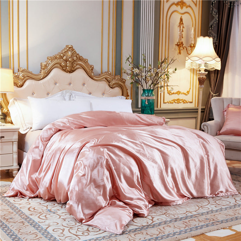 Ice Silk Summer Quilt Cover Set — Cool 4-Piece Bedding