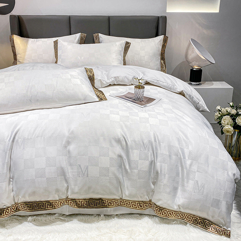Premium Cotton Jacquard Sheets — Embroidered Bedding Set
