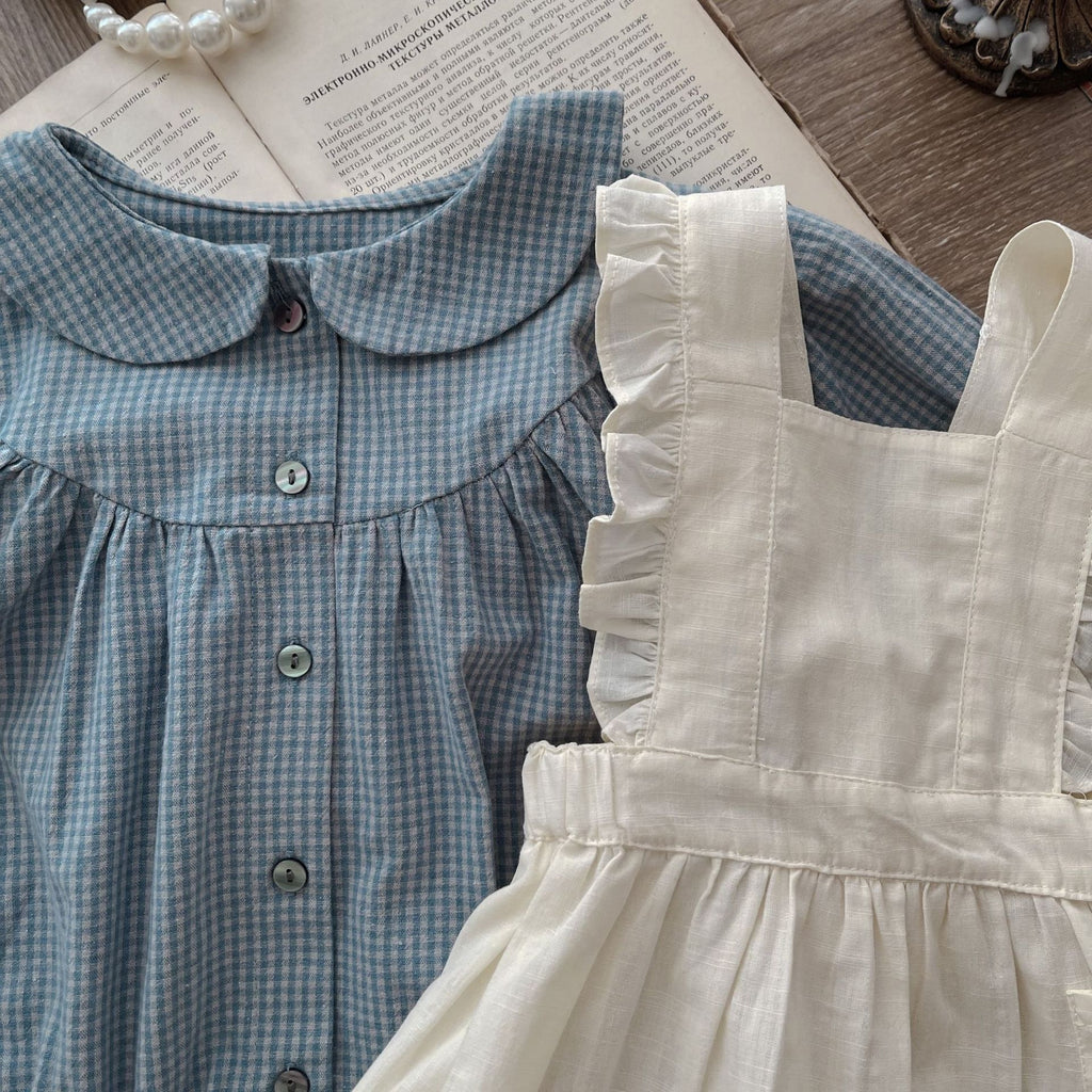 Infant Plaid Long Sleeve Romper and Sling Skirt Set