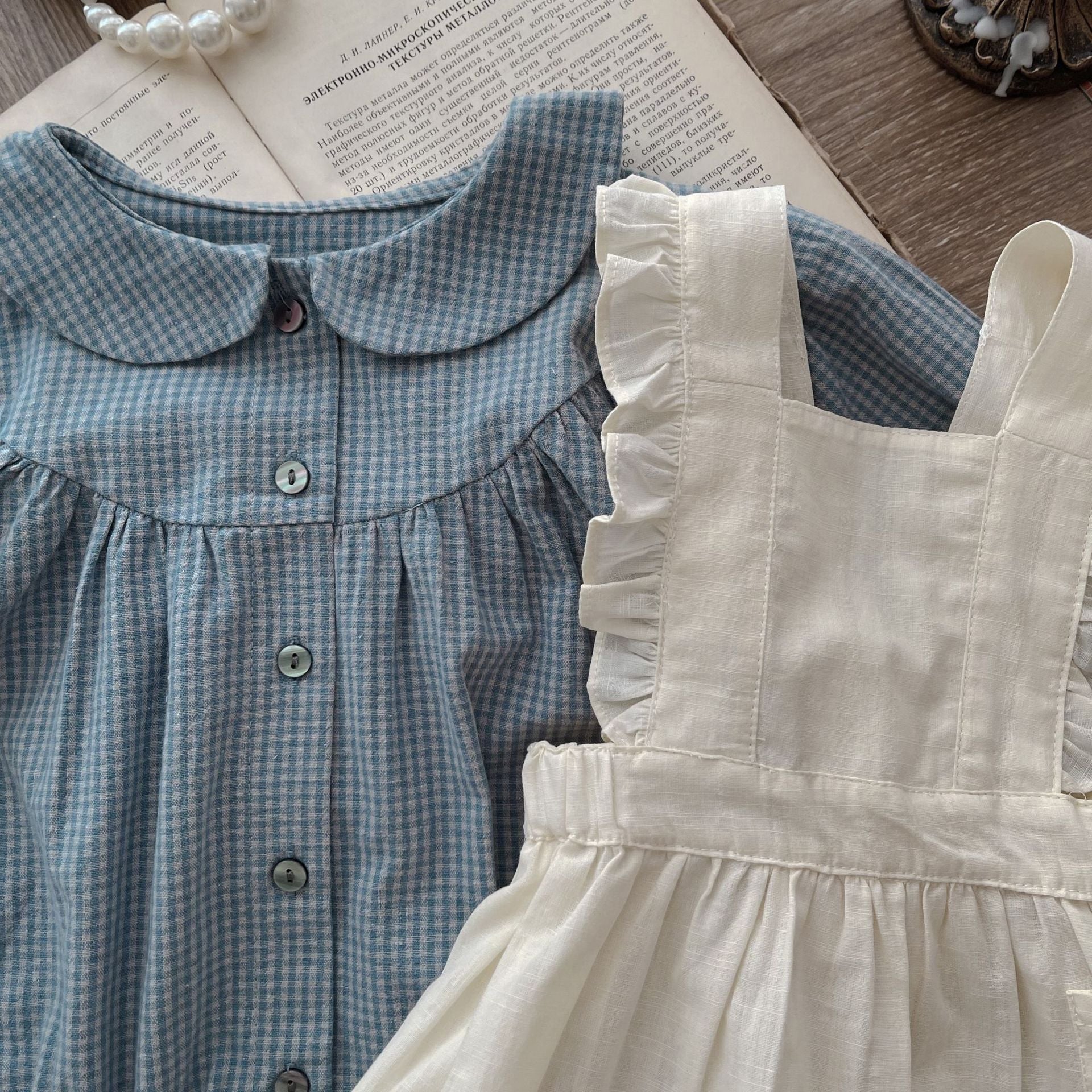 Infant Plaid Long Sleeve Romper and Sling Skirt Set