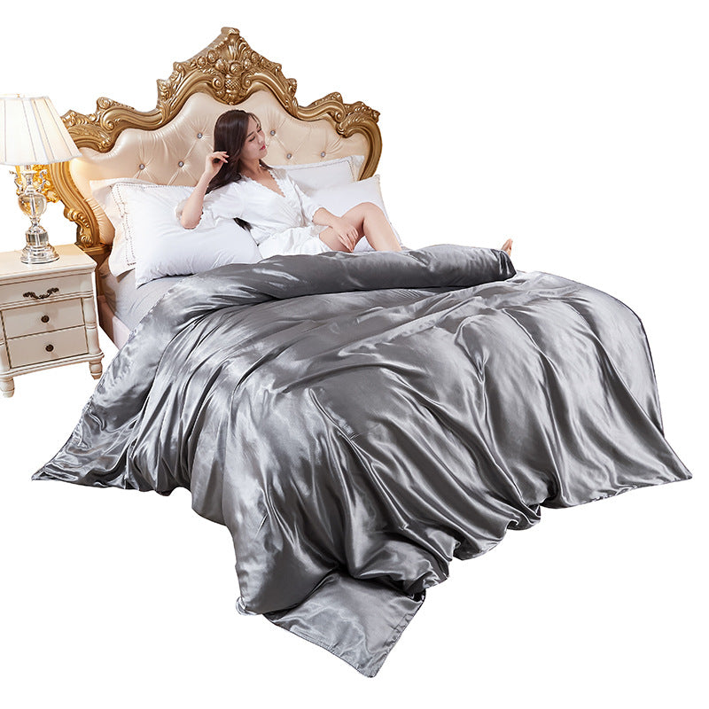 Ice Silk Summer Quilt Cover Set — Cool 4-Piece Bedding