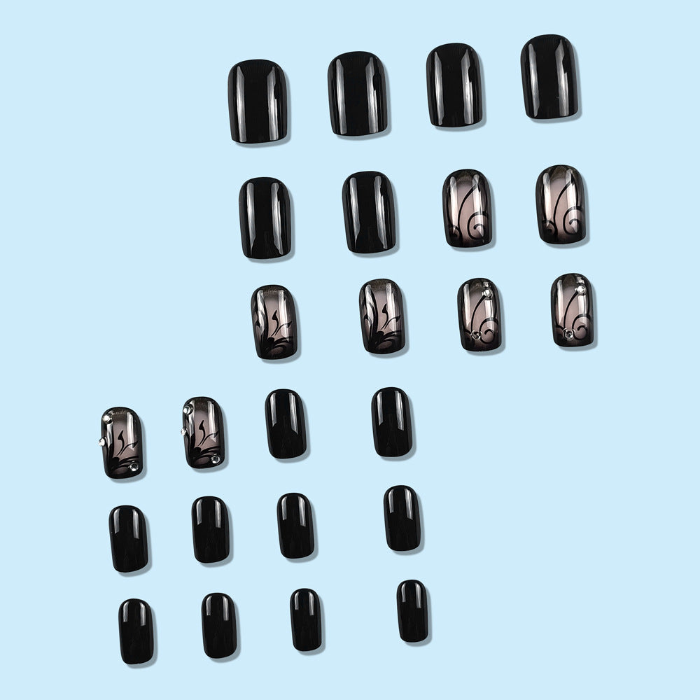 Dark Style Black Vine Press-On Nails — Gothic Nail Art