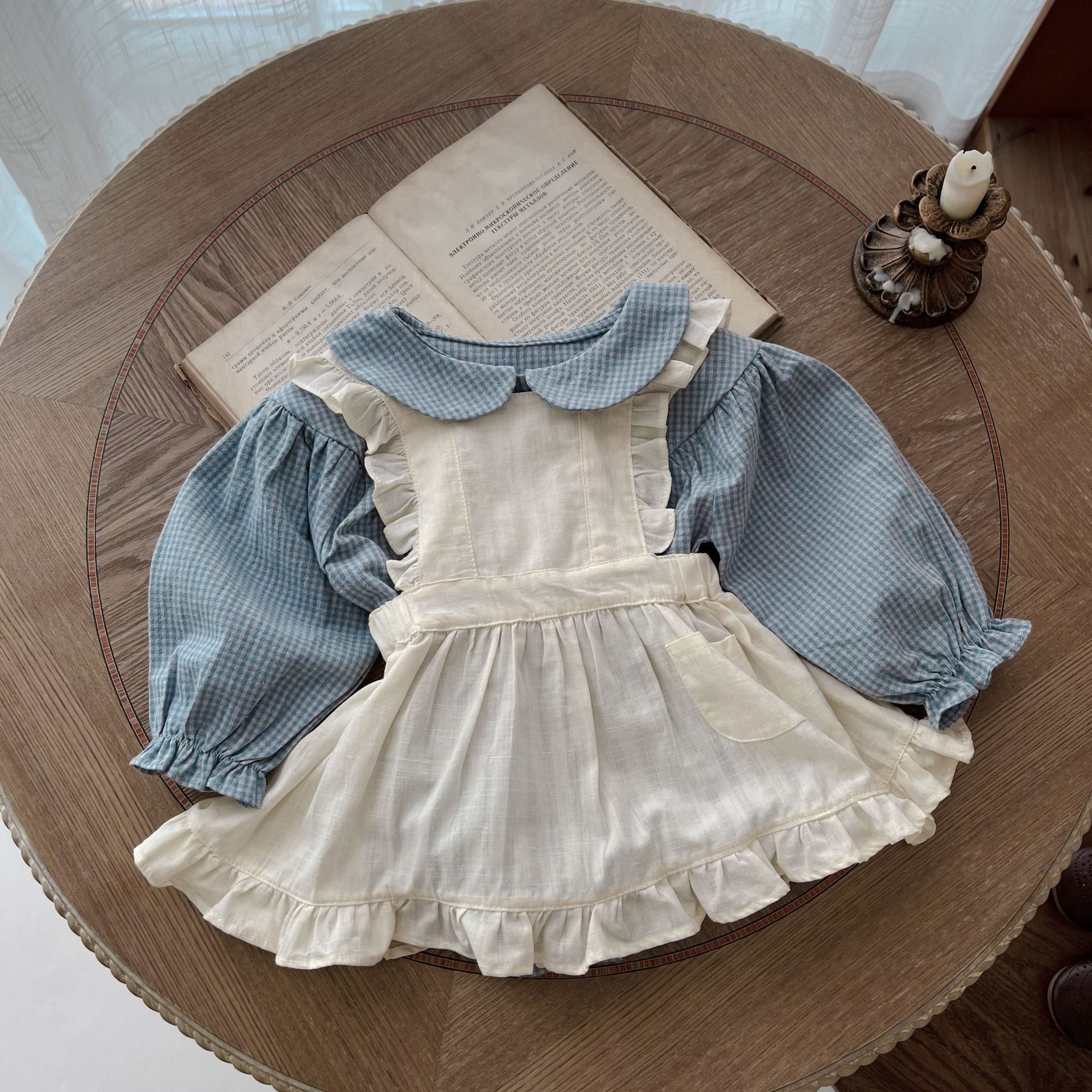Infant Plaid Long Sleeve Romper and Sling Skirt Set