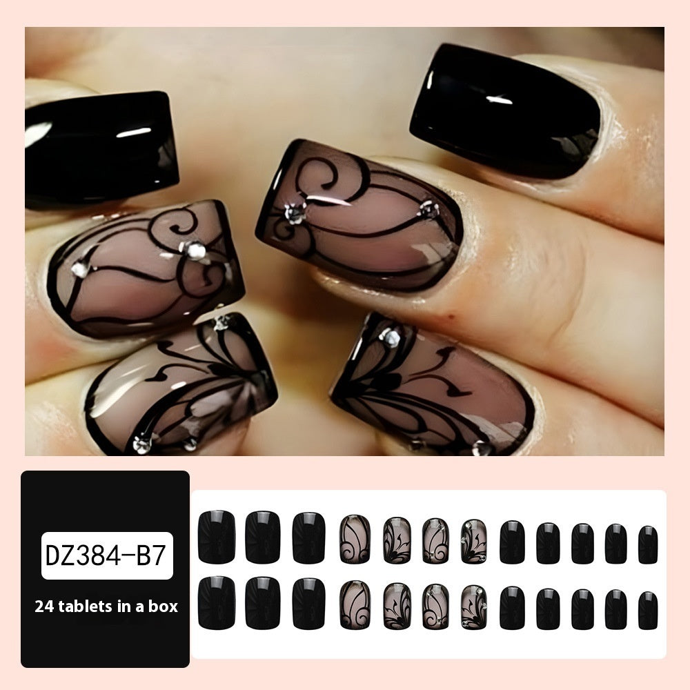 Dark Style Black Vine Press-On Nails — Gothic Nail Art