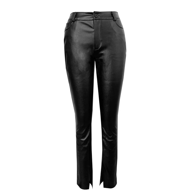 High-Waist Faux Leather Skinny Pants