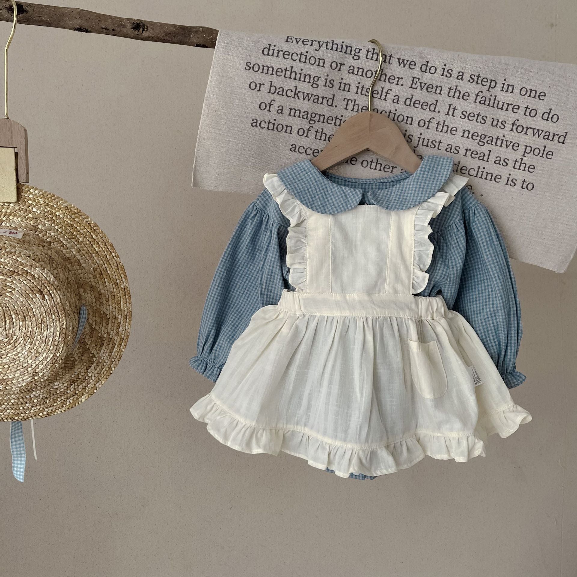 Infant Plaid Long Sleeve Romper and Sling Skirt Set
