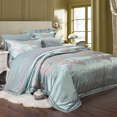 European Luxury Cotton Jacquard Bedding Set — Floral Elegance