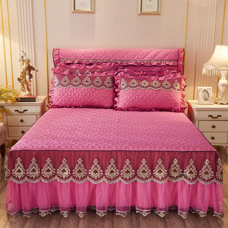 Quilted Lace Bed Skirt — Soft Bedroom Decor Liner