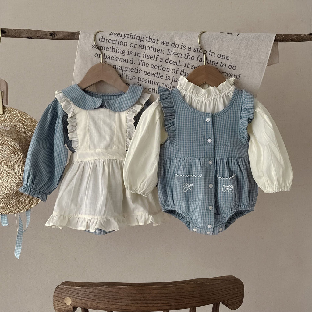 Infant Plaid Long Sleeve Romper and Sling Skirt Set