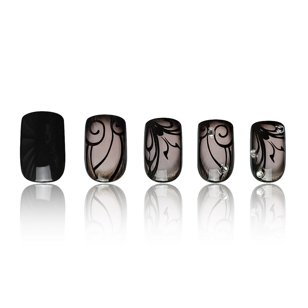 Dark Style Black Vine Press-On Nails — Gothic Nail Art