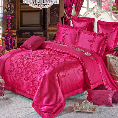 European Luxury Cotton Jacquard Bedding Set — Floral Elegance